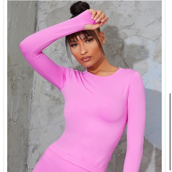 PLT Bright Pink Basic Detail Seamless High Waist Gym Leggings & Top - Picture 2 of 11